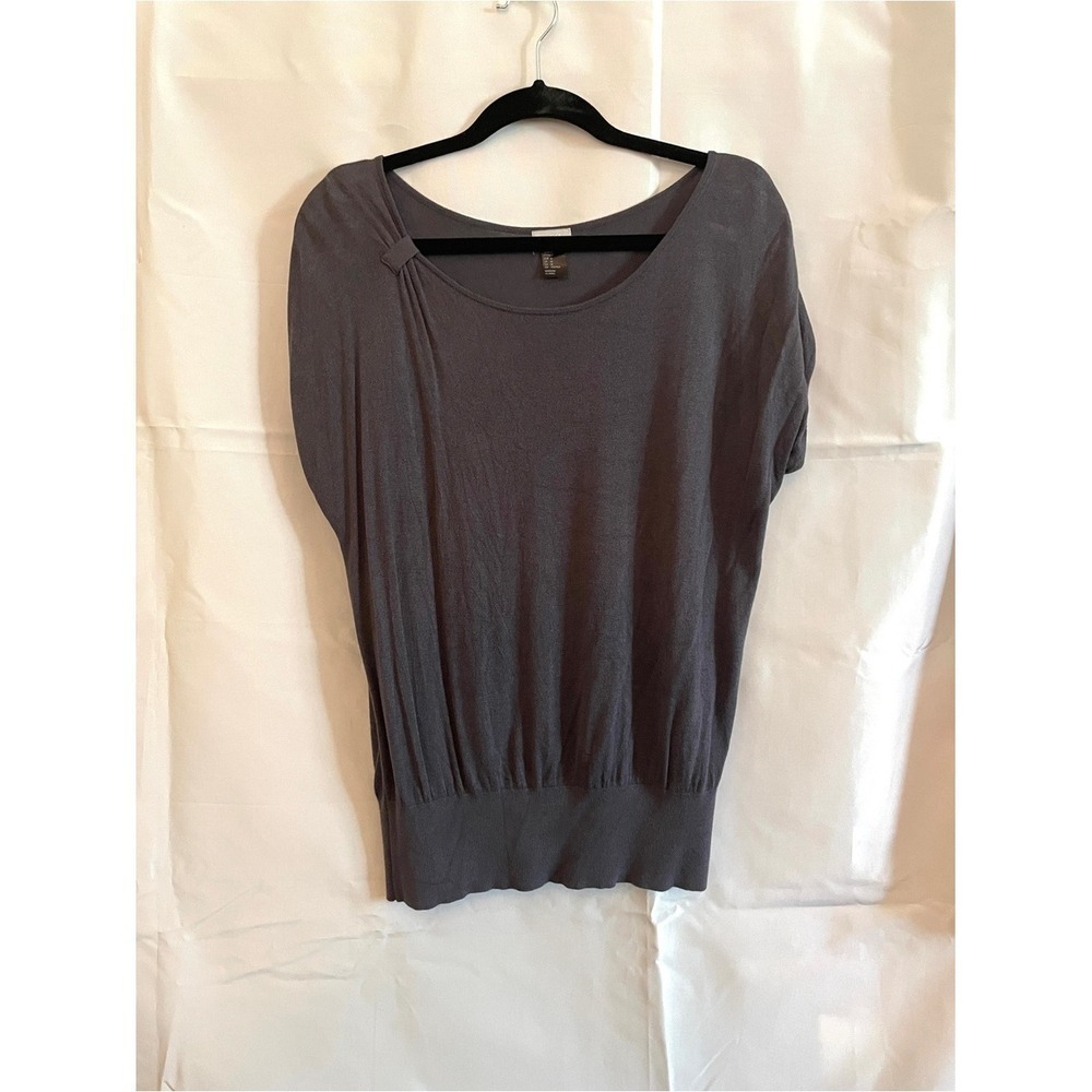 H&M Women's Grey Short Sleeve Scoop Neck Top M